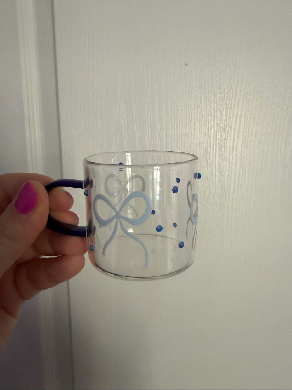 Blue Bow espresso cup- Clear with Blue Accents